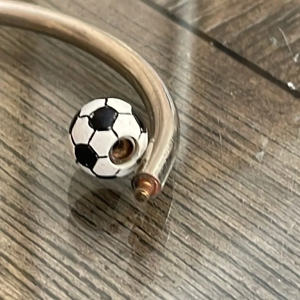 Soccer Charm Bracelet Soccer Ball Ends  Circular Barbell Cuff Bracelet